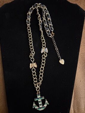 J. Crew Gold-Tone Chain Necklace with Green and Blue Enamel Anchor